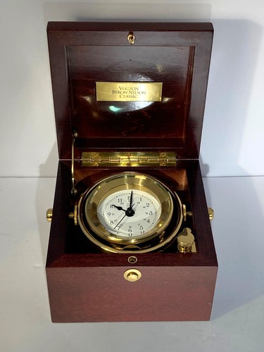 Gimballed brass ship clock - brass,